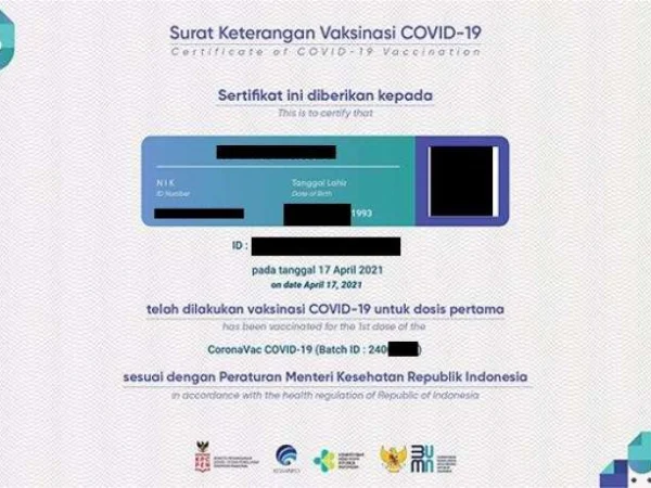 Sertifikat vaksin covid-19/ Dok. Pemkab Kotawaringin Barat
