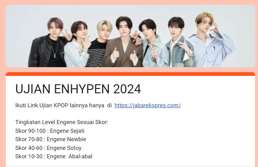 Link Tes Ujian ENHYPEN terbaru 2024.