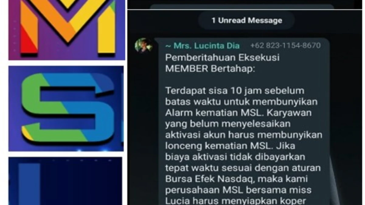 Pesan Miss Lucinta yang menunjukkan bukti bahwa MSL sudah SCAM.