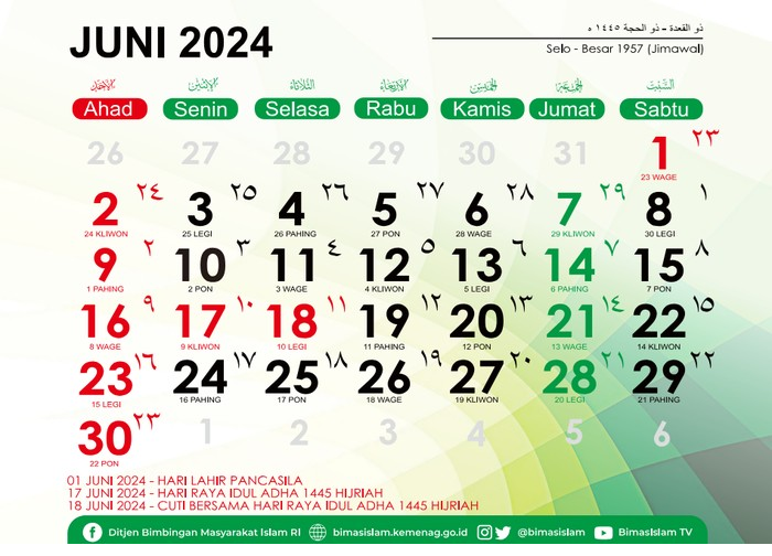Kalender Juni 2024, 18 Juni 2024 Apakah Masih Libur? Dok. Kemenag