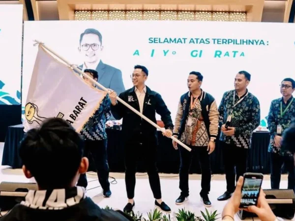 Radityo Egi Pratama usai terpilih menjadi Ketua Umum HIPMI Jabar dalam Musda XVII di Hotel Bigland, Kota Bogor. (Yudha Prananda / Jabar Ekspres)