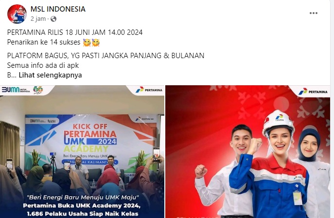 Promosi Aplikasi Pertamina di Facebook.