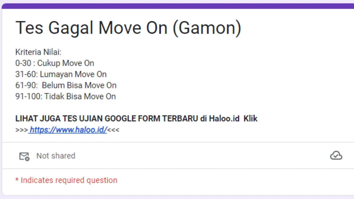 Link Tes Gagal Move On (Gamon) Via Docs Google Form DISINI Gratis