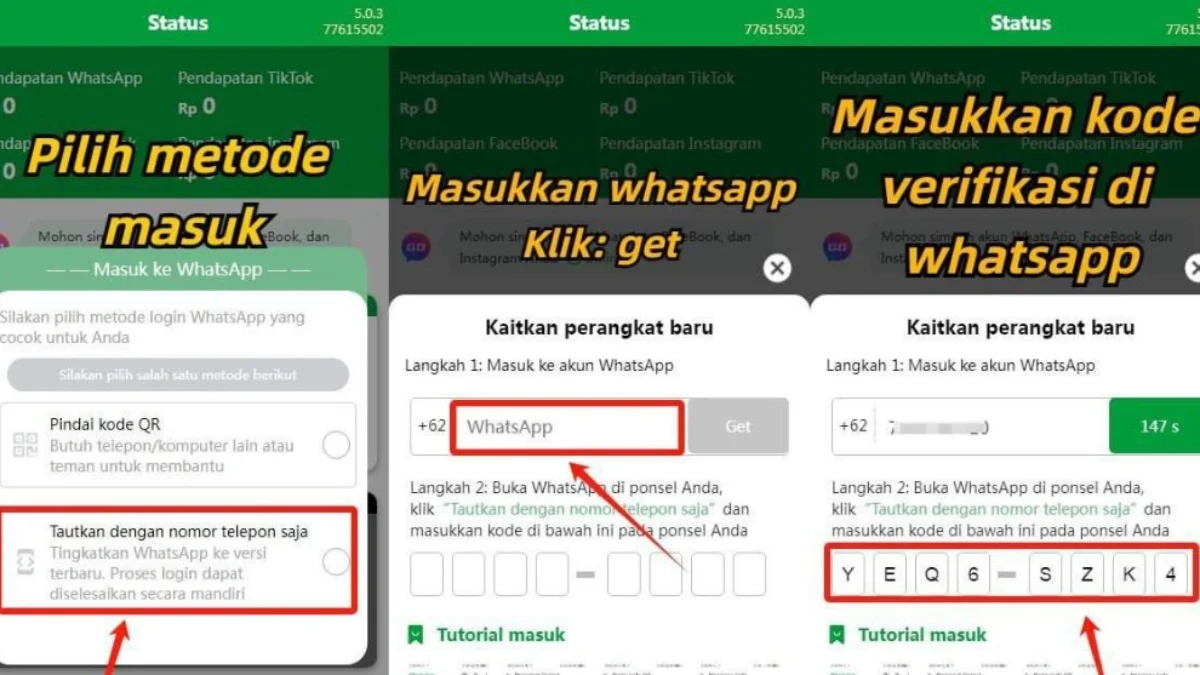 Penampakan cara menautkan WHatsApp di Aplikasi Go Share.