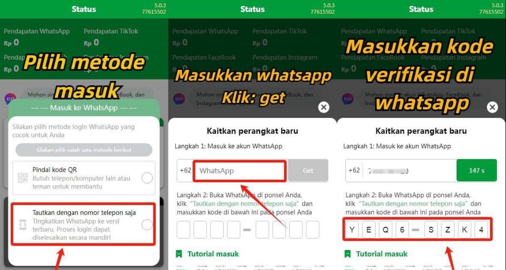 Penampakan cara menautkan WHatsApp di Aplikasi Go Share.