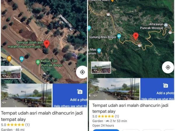 Tangkapan layar Google Maps proyek bianglala di Kawasan Puncak Bogor.