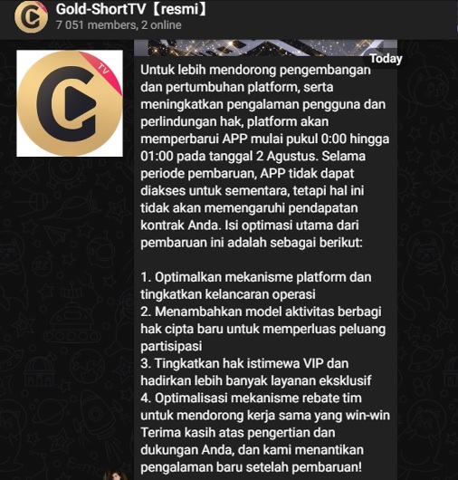 Aplikasi Goldshort TV yang tidak akan bisa diakses besok.