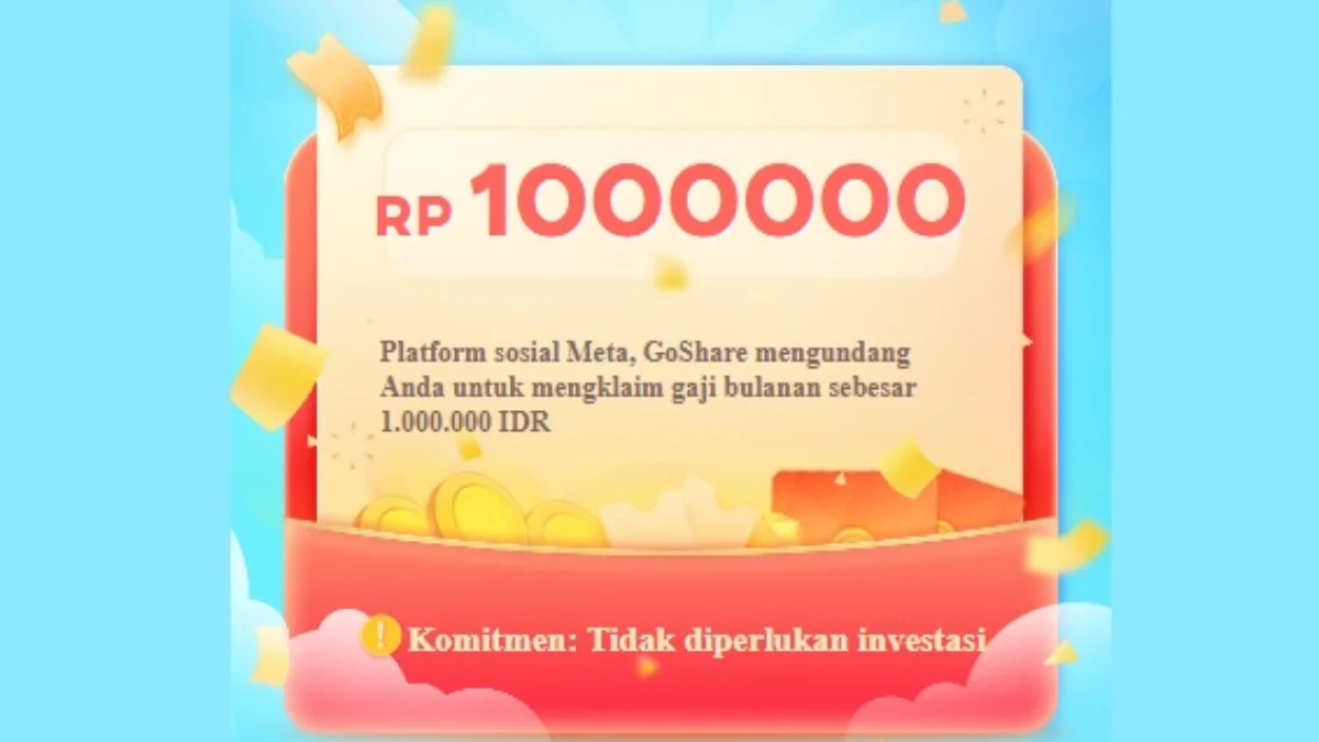 Tampilan Website aplikasi Go Share yang menjanjikan gaji sampai Rp1 juta untuk anggotanya.