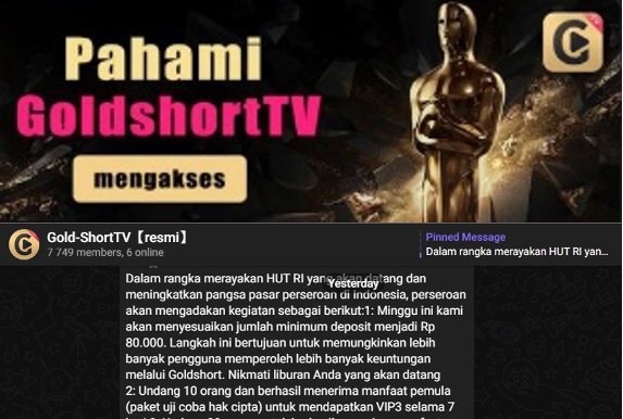 Even Promo Aplikasi GoldShort TV yang diduga menjadi tanda-tanda bakal scam.