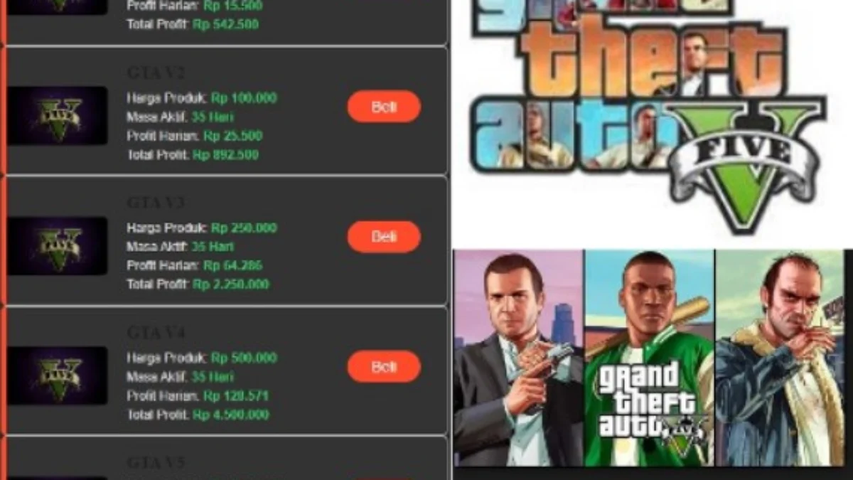 Aplikasi Investasi GTA V yang diduga telah scam.