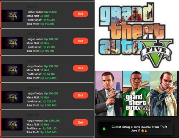 Aplikasi Investasi GTA V yang diduga telah scam.