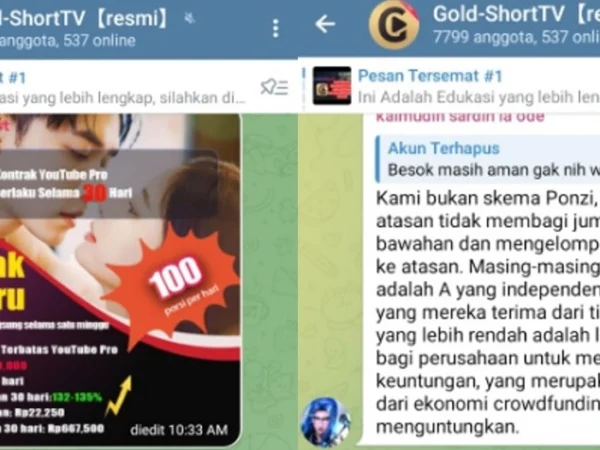 Pengumuman di aplikasi Goldshort yang mengklaim bukan skema ponxi.