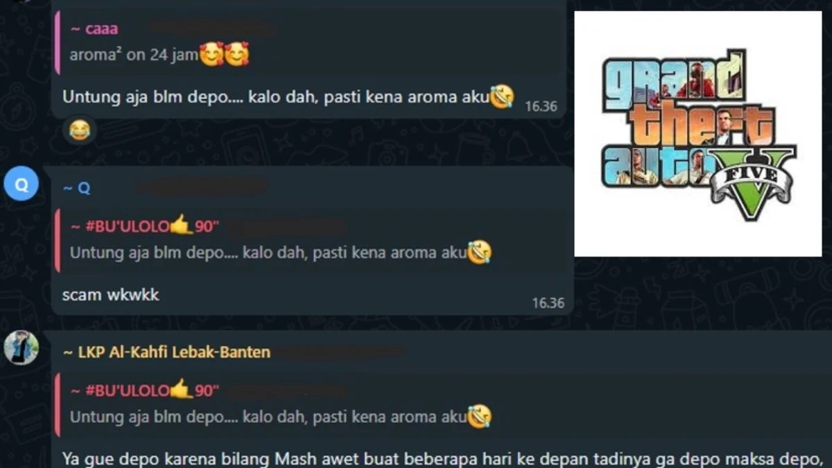 Obrolan di Grup Aplikasi GTA V yang menyangka aplikasi sudah SCAM.