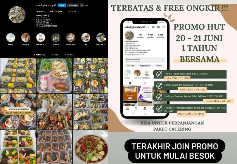 promo Catering di Instagram yang diduga menipu para korbannya.