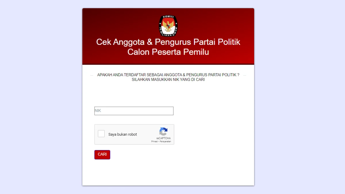Cek NIK Masuk Anggota Parpol/ Tangkap Layar @infopemilu.kpu.go.id