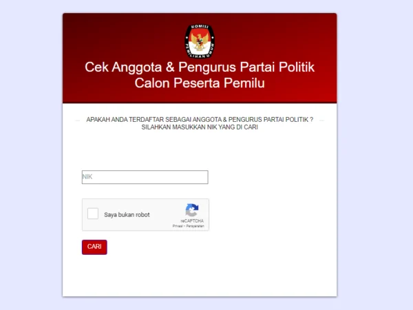 Cek NIK Masuk Anggota Parpol/ Tangkap Layar @infopemilu.kpu.go.id
