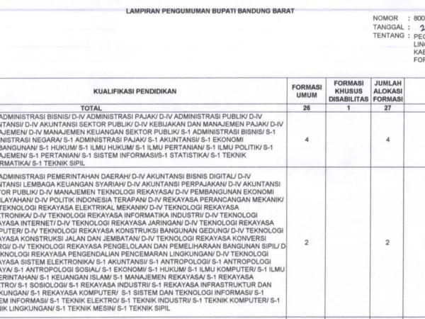 Formasi CPNS di Kabupaten Bandung Barat Tahin 2024/ Tangkap Layar bkpsdm.bandungbaratkab.go.id