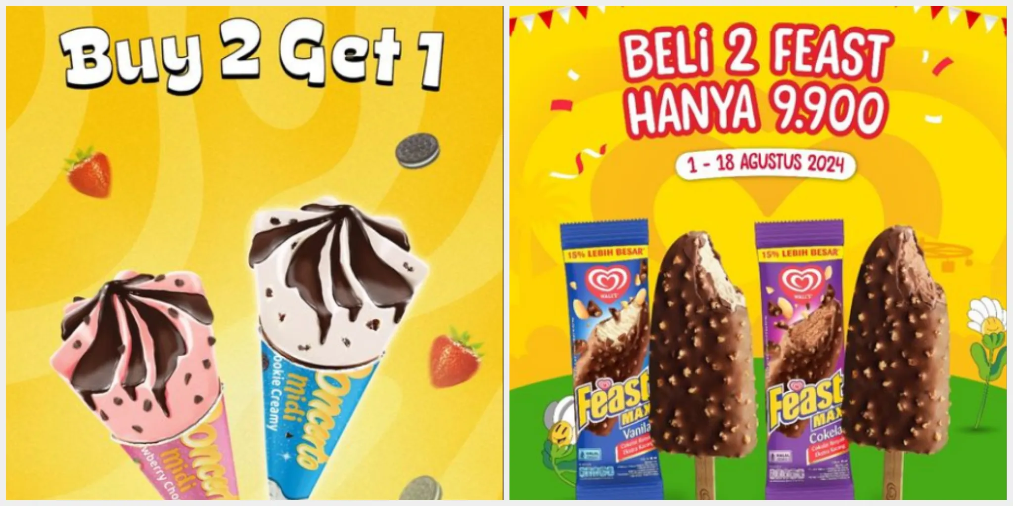 Promo Es Krim Agustus 2024/ Kolase Instagram @campinaicecream dan @wallsidn