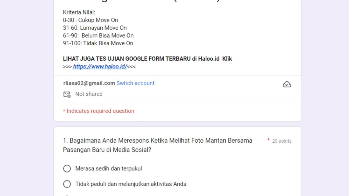 Link Tes Ujian GAMON Google Form Terbaru 2024 VIRAL TikTok, Segagal Itukah Kamu Move On dari Mantan?