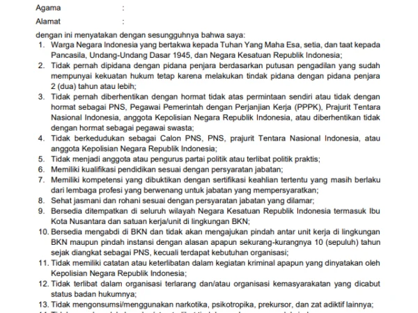 Link Download Surat Pernyataan Diri Pelamar CPNS 2024