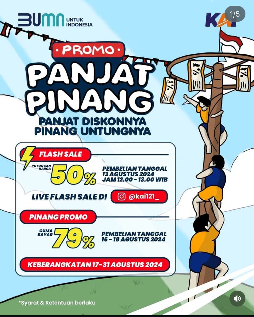 Promo HUT RI Ke-79! Panjat Pinang Flash Sale di KAI, Hemat Hingga 50% ( Instagram: @kai121_)