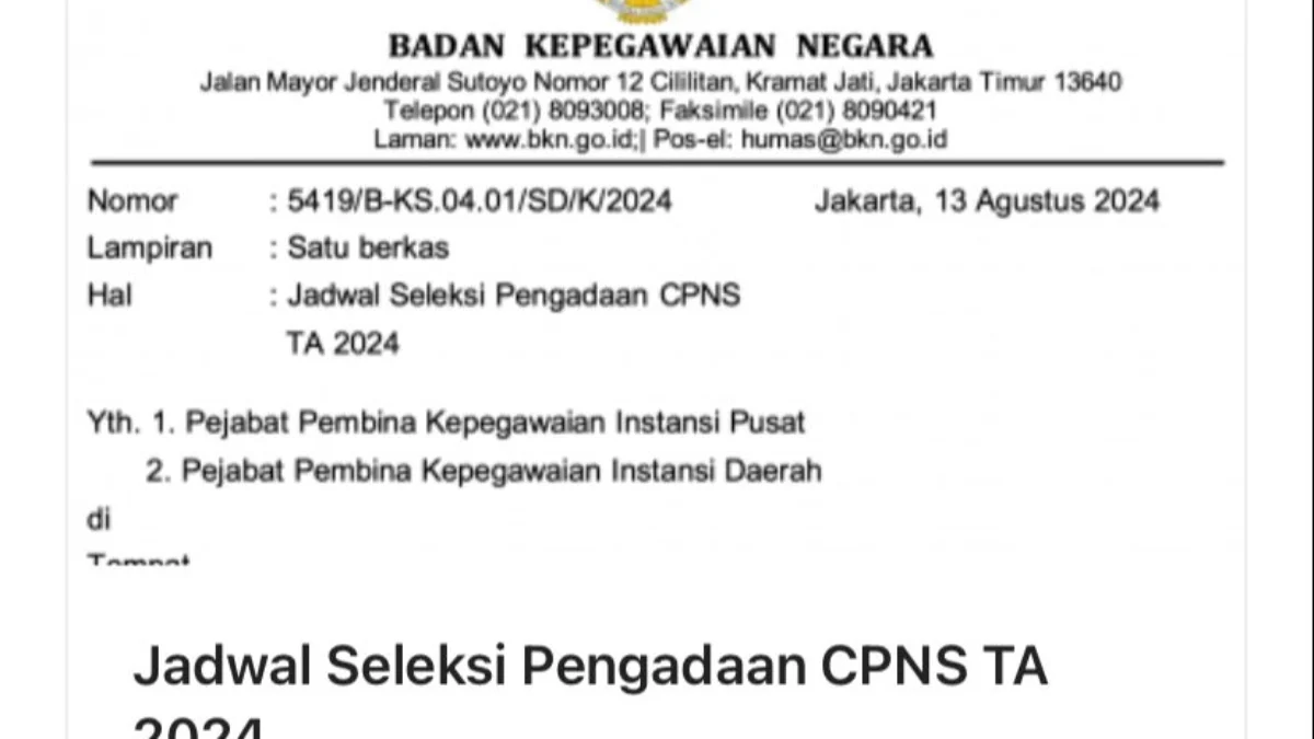 RESMI! Jadwal Seleksi Pendaftaran Calon Pegawai Negeri Sipil (CPNS) TA 2024