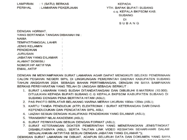 Contoh Surat Lamaran Resmi CPNS 2024