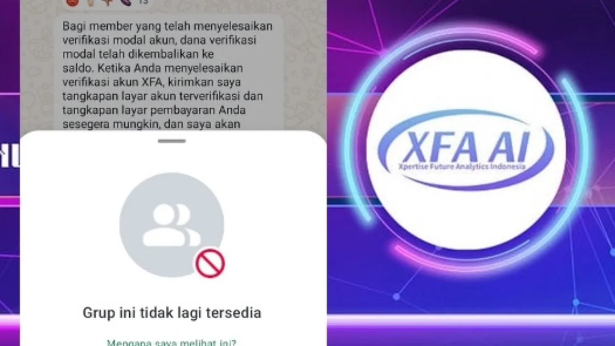 Grup WhatsApp Aplikasi XFA AI yang kini sudah menghilang.