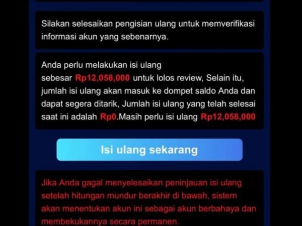 Perintah isi ulang di aplikasi XFA AI agar anggota bisa WD lagi.