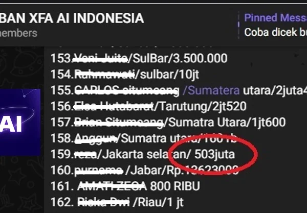 Salah satu korban XFA AI yang mengalami kerugian hingga Rp503 Juta.