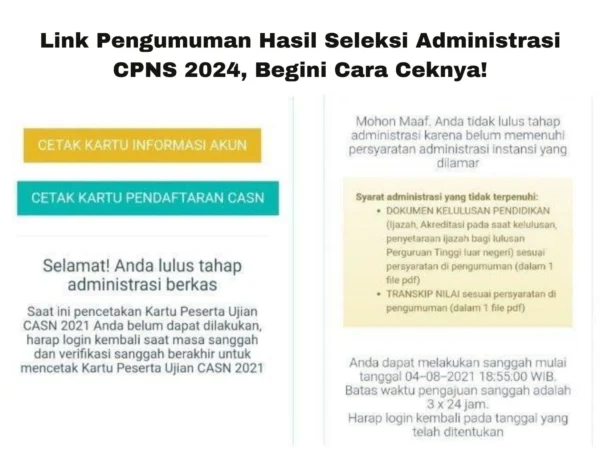 Link Pengumuman Hasil Seleksi Administrasi CPNS 2024, Begini Cara Ceknya!