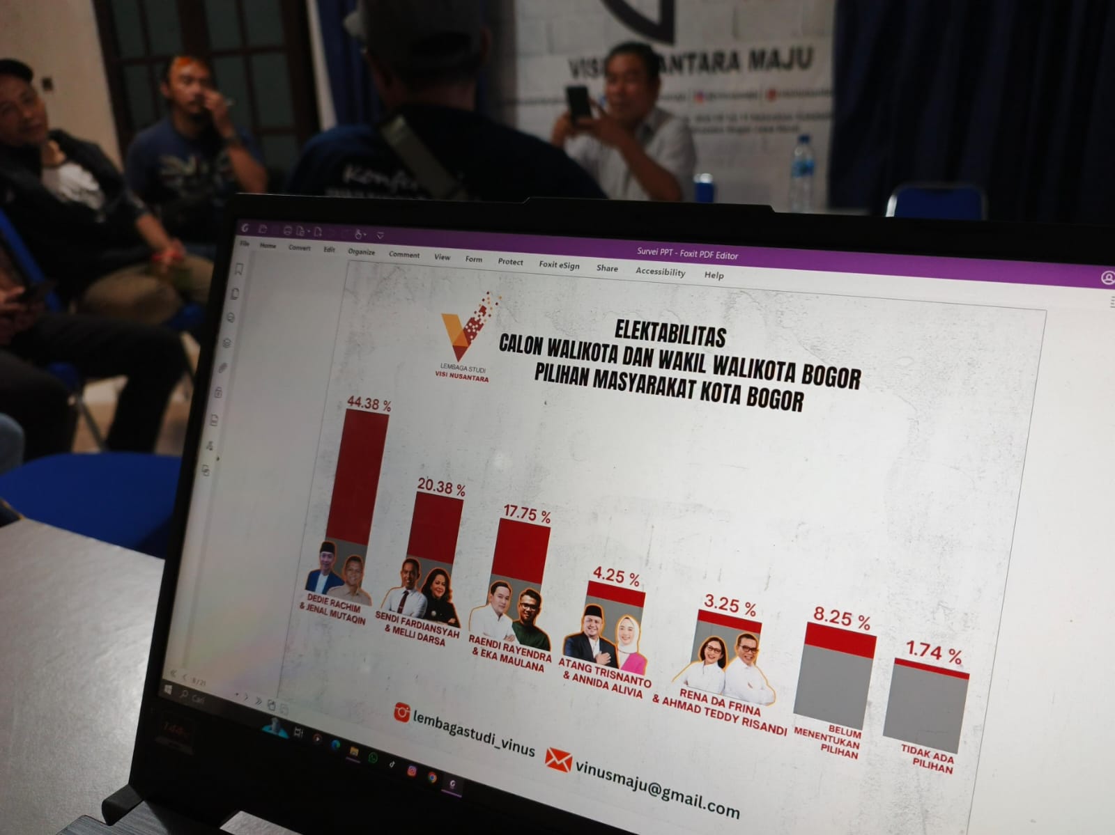 LS Vinus kembali merilis hasil survei elektabilitas Cawalkot dan Wawalkot Bogor, Kamis (12/9). (Yudha Prananda / Jabar Ekspres)