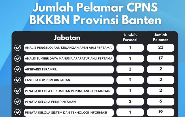 Jumlah pelamar cpns 2024 di BKKBN Banten setiap formasi/ Instagram @bkkbn.banten.official