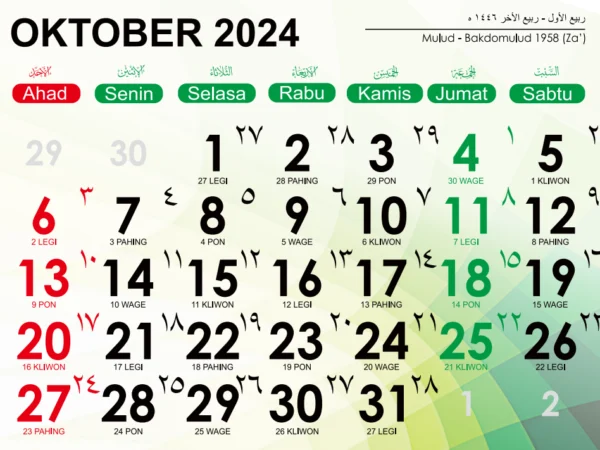 Cek tanggal 1 Oktober 2024 tanggal merah atau bukan/ Kalender Oktober 2024/ Dok. kemenag.go.id