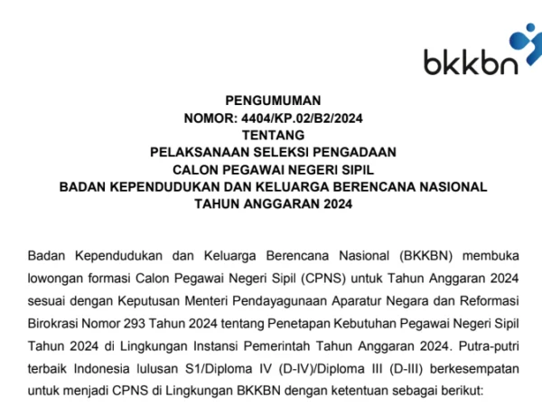 PDF Pengumuman CPNS 2024 BKKBN/ Tangkap Layar bkkbn.go.id