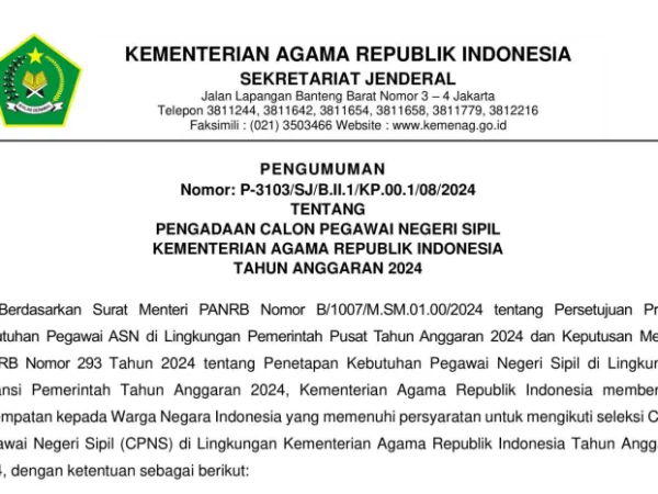 PDF CPNS Kemenag 2024/ Tangkap Layar kemenag.go.id