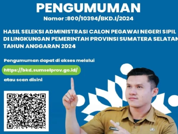 Pengumuman Seleksi Administrasi CPNS Sumsel 2024/ Instagram @bkd.provsumsel