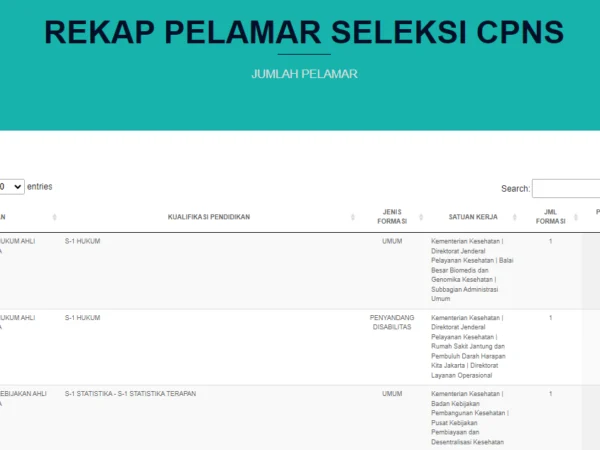 Rekap Pelamar CPNS 2024 Kemenkes/ Tangkap Layar casn.kemkes.go.id