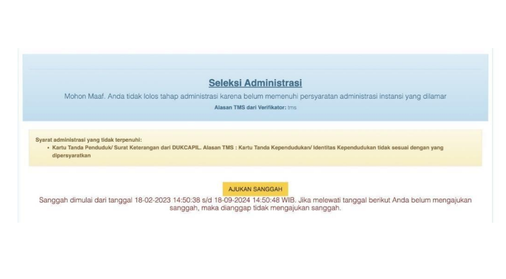 Tanda Tidak Memenuhi Syarat (TMS) Hasil Seleksi Administrasi CPNS 2024/ Tangkap Layar Buku Petunjuk Pendaftaran CASN 2024