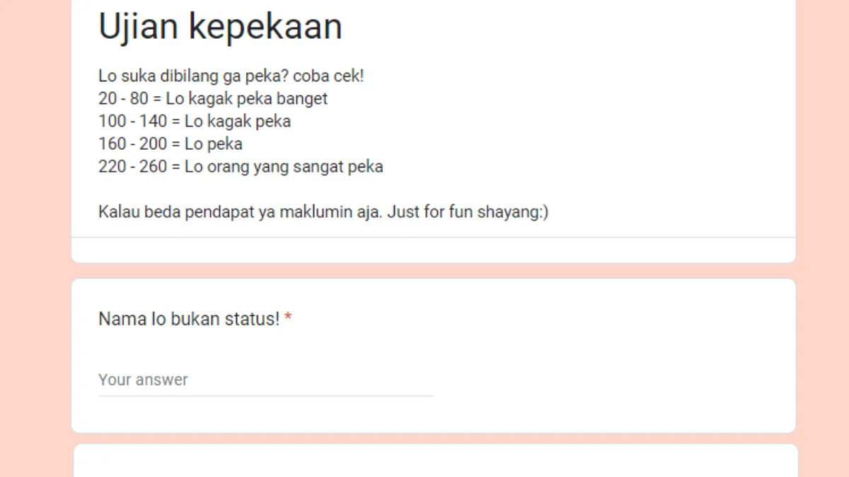 Suka Dibilang Ngak Peka? Link Ujian Kepekaan Google Form DISINI Gratis Tes Seberapa Peka Kamu