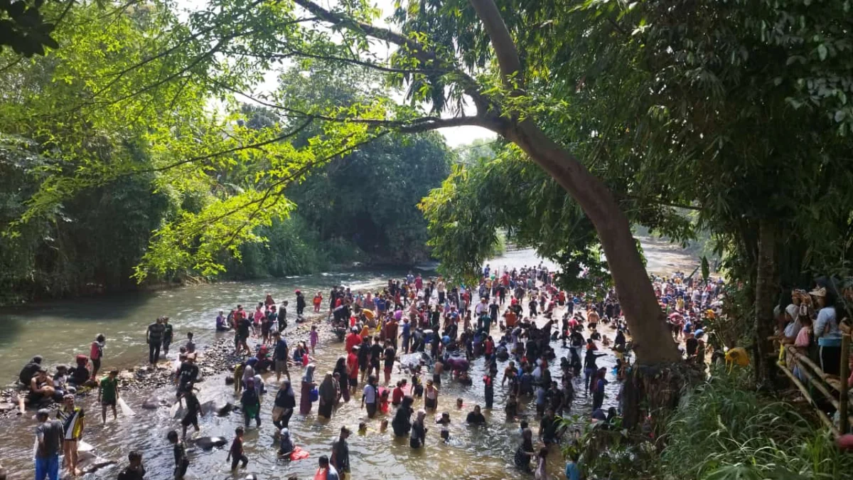 Ribuan warga Sukahati saat mengikuti pesta rakyat tangkap ikan. (Sandika Fadilah/Jabar Ekspres)