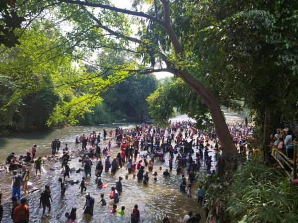 Ribuan warga Sukahati saat mengikuti pesta rakyat tangkap ikan. (Sandika Fadilah/Jabar Ekspres)