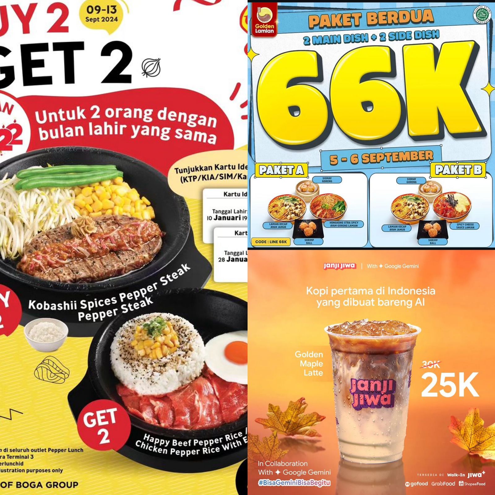 Promo SEPTEMBER, Mulai dari Pepper Lunch, Janji Jiwa, hingga Golden Lamian!