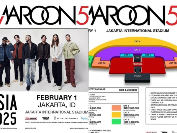 TOUR ASIA! Konser Maroon 5 Jakarta 2025, Berikut Harga & Denah Lengkapnya