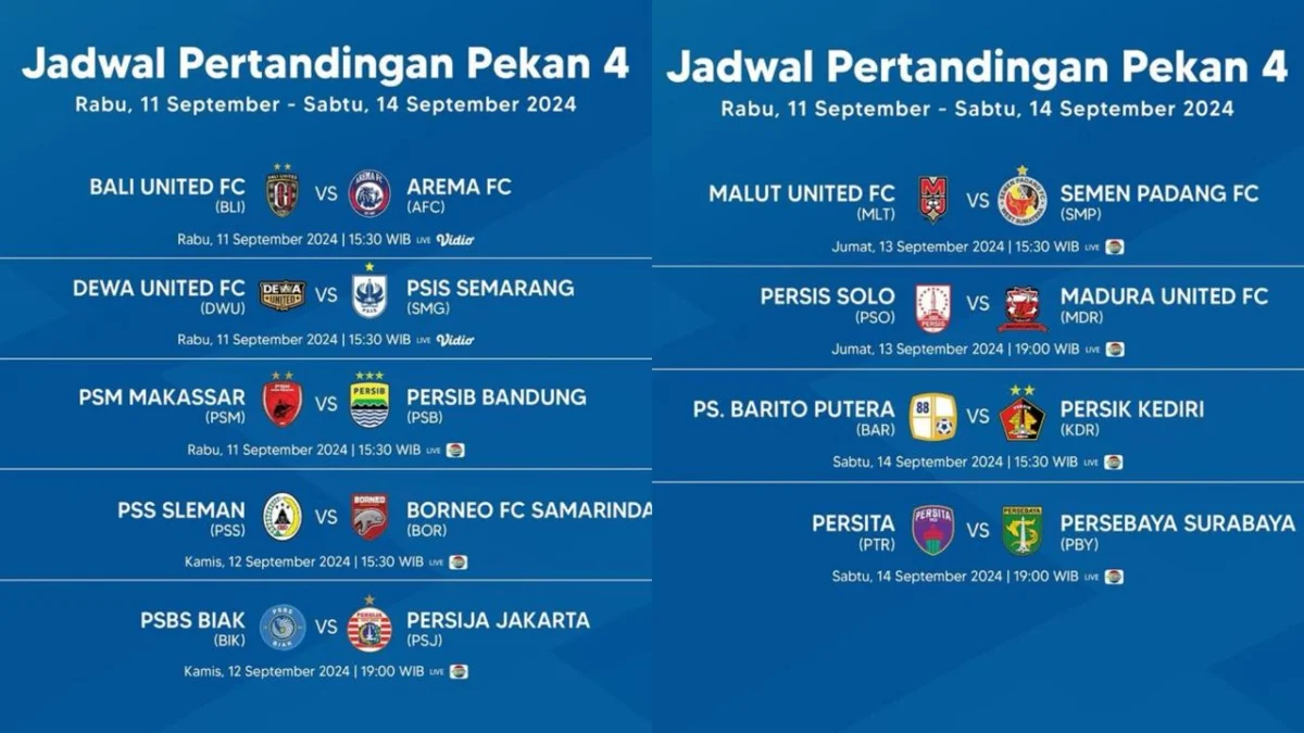 Jadwal Pertandingan Pekan ke-4 & 5 BRI Liga 1 2024/2025, Lengkap Hari dan Jamnya!