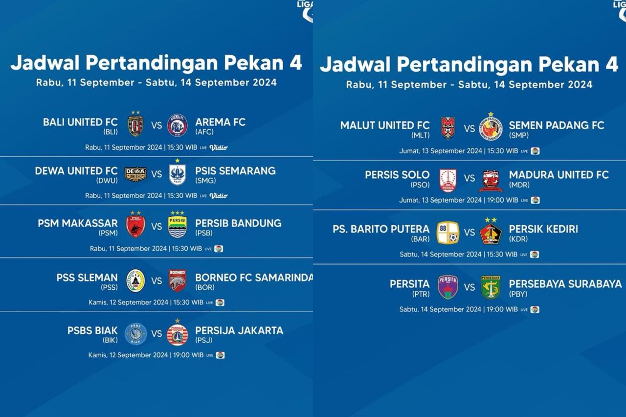 Jadwal Pertandingan Pekan ke-4 & 5 BRI Liga 1 2024/2025, Lengkap Hari dan Jamnya!