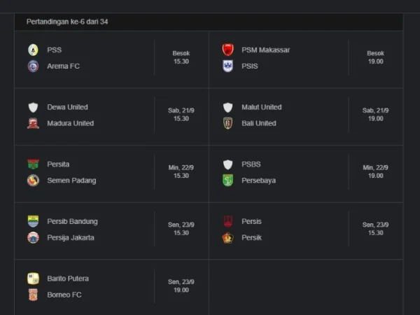 Jadwal Lengkap Pertandingan Pekan Ke-6 BRI Liga 1 2024/2025!