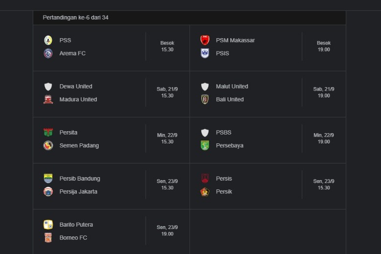 Jadwal Lengkap Pertandingan Pekan Ke-6 BRI Liga 1 2024/2025!