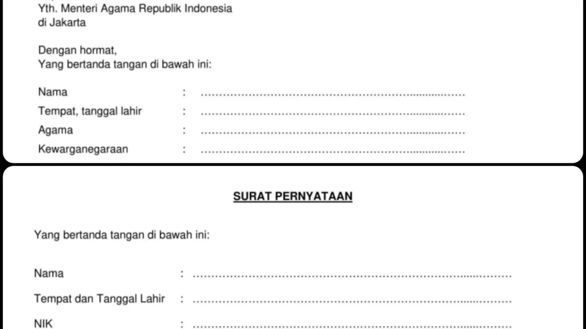 Kolase contoh format surat CPNS Kemenag 2024/ Tangkap Layar cdn.kemenag.go.id