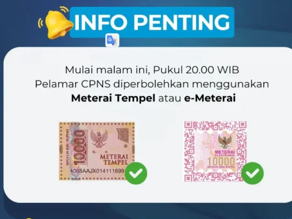 Penggunaan meterai fisik atau tempel pada pendaftaran CPNS 2024/ Instagram @bkngoidofficial